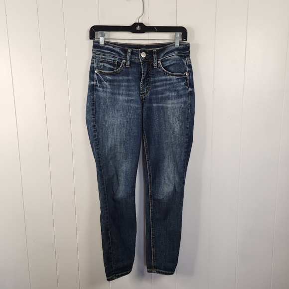 Silver Suki Cropped Denim Jeans Skinny Capri Stretchy Dark Wash Mid Rise Size 26 - Picture 3 of 12